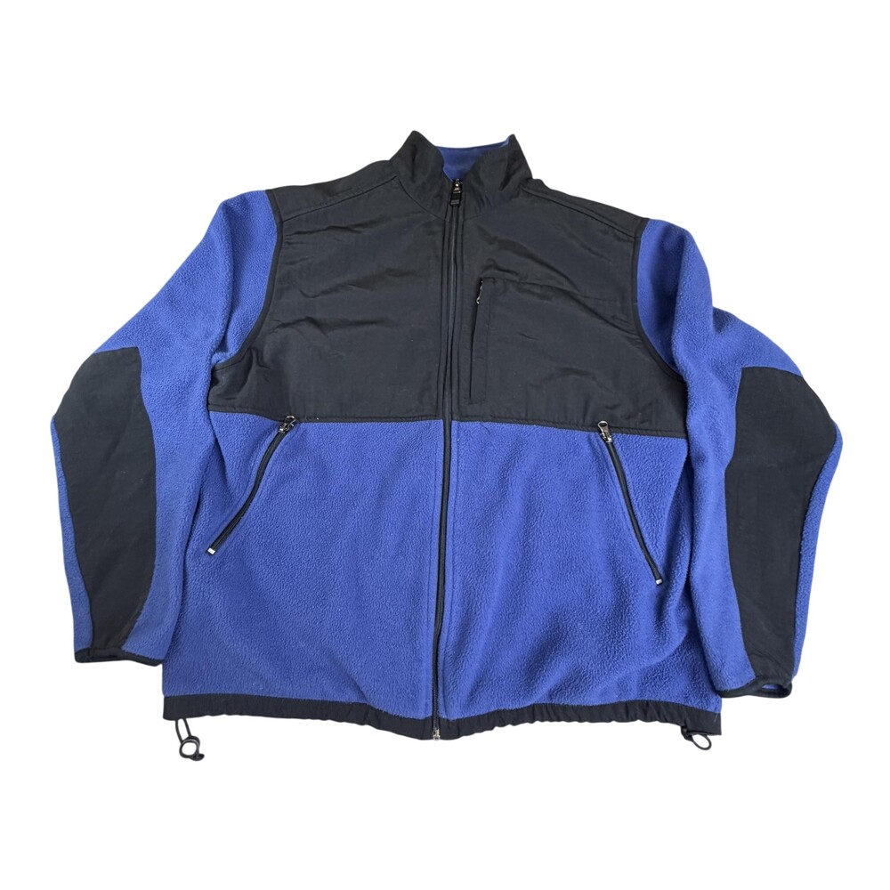 Winners Jacket Mens Large Blue Black Fleece Full Zip Colorblock Pockets Winter
